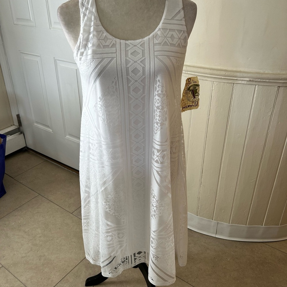 One World Live And Let Live White Sleeveless Patterned Dress/Size XSMALL/NWT